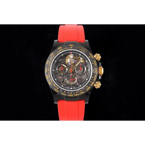 Rolex Daytona PVD Ceramic Bezel GETF Best Edition Skeleton Red Dial on Red Rubber Strap SA4130 Rolex Daytona PVD Ceramic Bezel GETF Best Edition Skeleton Red Dial on Red Rubber Strap SA4130