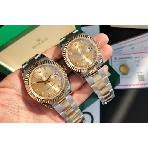 Rolex DateJust 36/41mm 126333 1:1 Best Edition SS/YG Gold Wrapped Gold Dial Diamond Marker on Oyster Strap