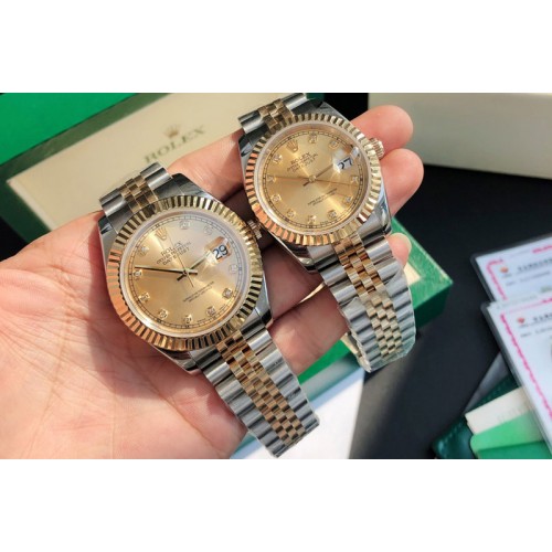 Rolex DateJust 36/41mm 126333 1:1 Best Edition SS/YG Gold Wrapped Gold Dial Diamond Marker on Jubliee Strap