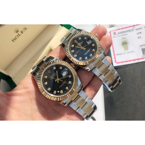 Rolex DateJust 36/41mm 126333 1:1 Best Edition SS/YG Gold Wrapped Black Dial Diamond Marker on Oyster Strap