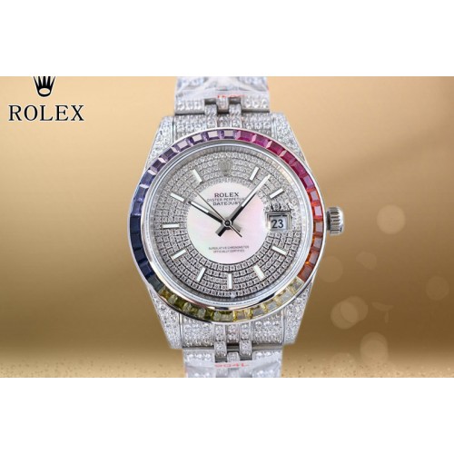 Rolex DateJust 41 SS Full Paved Diamonds 1:1 Best Edition Diamonds/White Dial Rainbow Diamond Bezel on Jubilee Bracelet Cal.3255