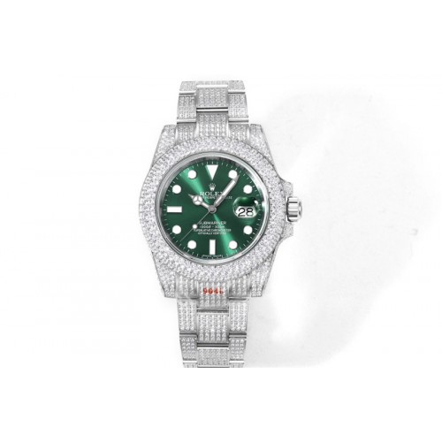 Rolex Submariner 904L SS JVS Best Edtion Full Diamond Green Dial on Oyster Diamond Bracelet SA3135