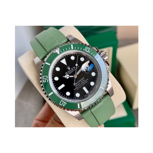 Rolex Submariner 126610 LV Green Ceramic Bezel 904L Steel 1:1 Best Edition Black Dial On Green Rubber band Swiss Eta-2824