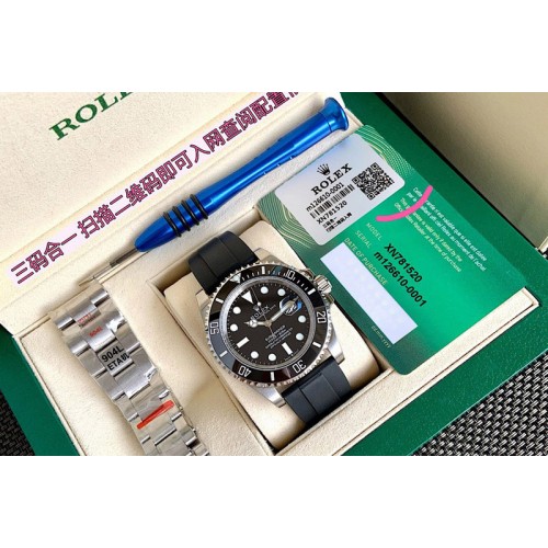 Rolex Submariner 126610 LN Black Ceramic Bezel 904L Steel 1:1 Best Edition Black Dial On Black Rubber Band Swiss Eta-2824