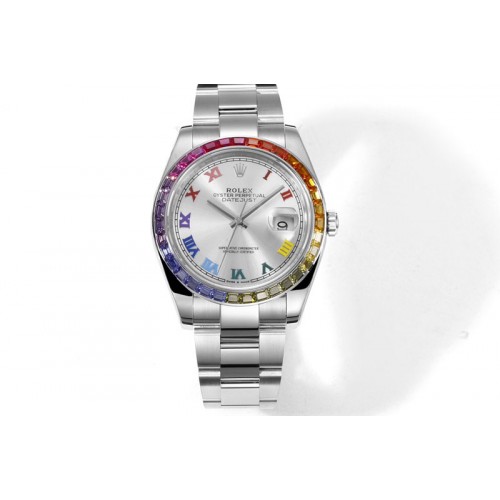Rolex DateJust 41 JVS 1:1 Best Edition 904L Rainbow Bezel White Dial on Jubilee Bracelet VR3235