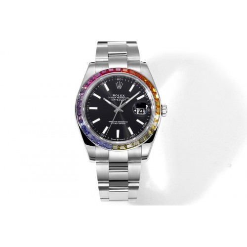 Rolex DateJust 41 JVS 1:1 Best Edition 904L Rainbow Bezel Black Dial on Jubilee Bracelet VR3235