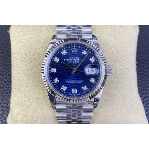 Rolex DateJust 36 SS 126234 VSF 1:1 Best Edition 904L Steel Blue Textured Diamonds Dial on Jubilee Bracelet VS3235