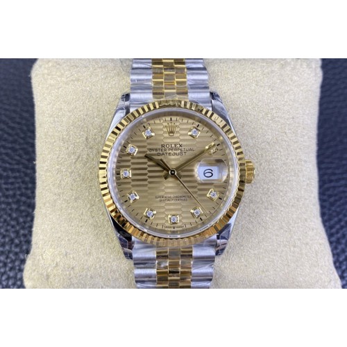 Rolex DateJust 36 SS/YG 126233 VSF 1:1 Best Edition 904L Steel YG Textured Diamonds Dial on Jubilee Bracelet VS3235