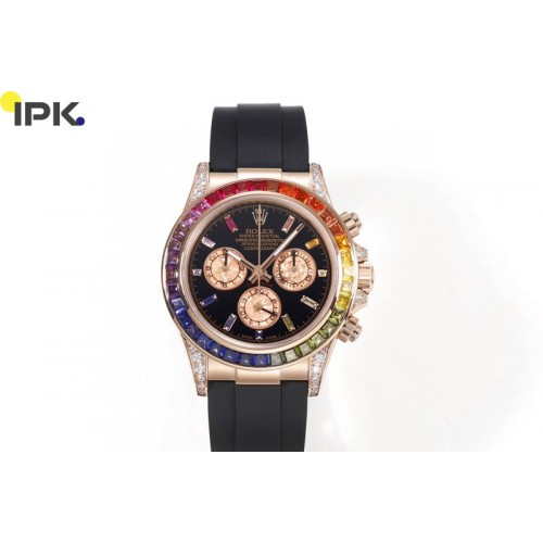 Rolex Daytona 116595 RBOW Rainbow IPK Best Edition Black/RG Dial on Rubber Band A7750 Rolex Daytona 116595 RBOW Rainbow IPK Best Edition Black/RG Dial on Rubber Band A7750