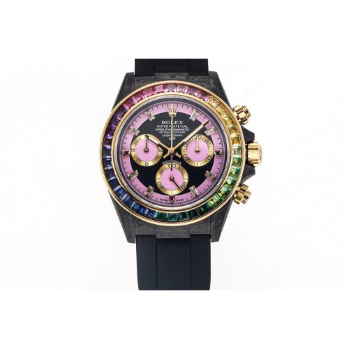 Rolex Daytona DIW Carbon Case DIWF Edition Carbon/Pink Dial Diamond Bezel on Black Nylon Strap A7750