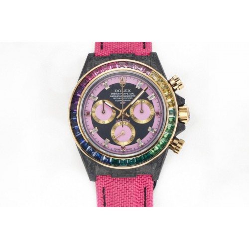 Rolex Daytona DIW Carbon Case DIWF Edition Carbon/Pink Dial Diamond Bezel on Pink Nylon Strap A7750
