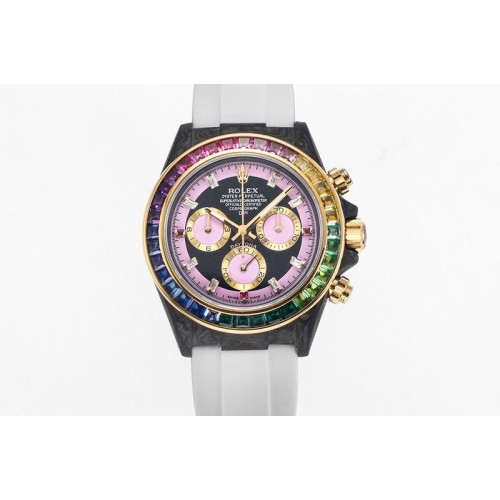 Rolex Daytona DIW Carbon Case DIWF Edition Carbon/Pink Dial Diamond Bezel on White Nylon Strap A7750