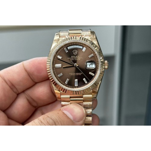 Rolex Day Date 40mm 228238 Gain Weight RG/tungsten GMF 1:1 Best Edition Brown Dial T Crystals Markers on RG President Bracelet A