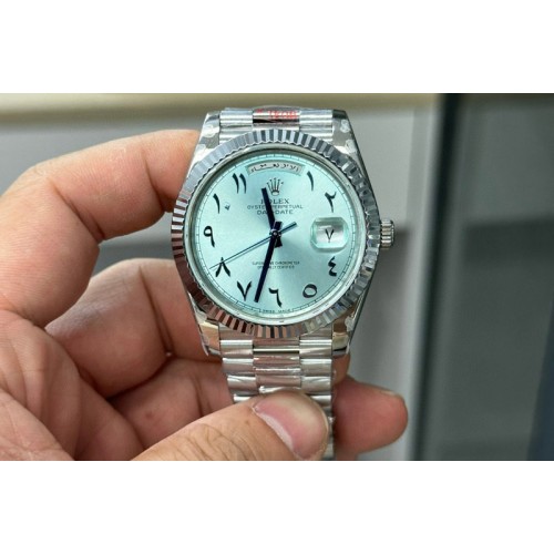 Rolex Day Date 40mm 228236 Gain Weight SS/tungsten GMF 1:1 Best Edition Ice Blue Dial Arabic Markers on SS President Bracelet A2