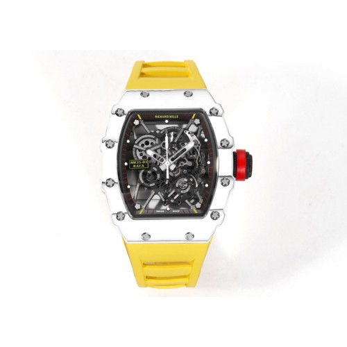Richard Mille RM035-01 White Carbon RMX Best Edition Skeleton Dial on Yellow Rubber Band Clone RMUL2