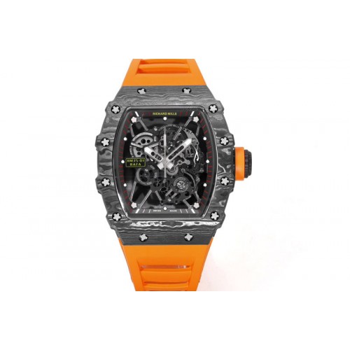 Richard Mille RM035-01 Black Carbon RMX Best Edition Skeleton Dial on Orange Rubber Strap Clone RMUL2 Richard Mille RM035-01 Black Carbon RMX Best Edition Skeleton Dial on Orange Rubber Strap Clone RMUL2