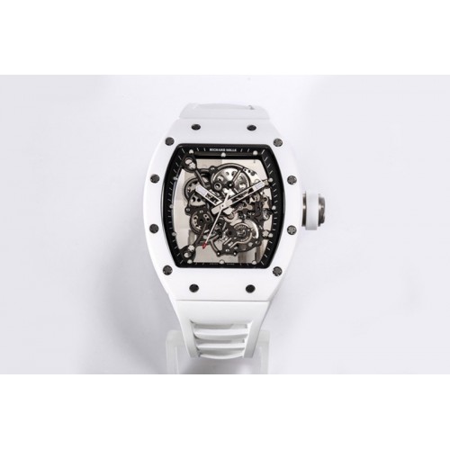 Richard Mille RM055 White Ceramic BBR Best Edition Skeleton Dial on White Rubber Strap Clone RMUL2 Richard Mille RM055 White Ceramic BBR Best Edition Skeleton Dial on White Rubber Strap Clone RMUL2
