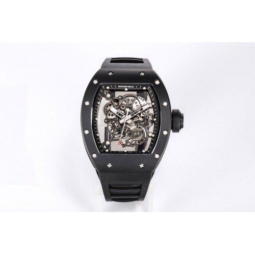 Richard Mille RM055 Black Ceramic BBR Best Edition Skeleton Dial on White Rubber Strap Clone RMUL2 Richard Mille RM055 Black Ceramic BBR Best Edition Skeleton Dial on White Rubber Strap Clone RMUL2