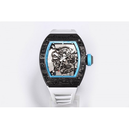 Richard Mille RM055 NTPT BBR Best Edition Skeleton Blue Dial on White Rubber Strap Clone RMUL2 Richard Mille RM055 NTPT BBR Best Edition Skeleton Blue Dial on White Rubber Strap Clone RMUL2