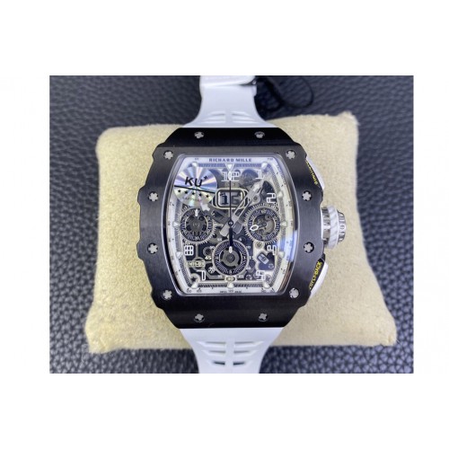 Richard Mille RM011 Titanium Case Black Ceramic Bezel Chronograph KUF Best Edition Skeleton Dial on White Rubber Strap A7750 Richard Mille RM011 Titanium Case Black Ceramic Bezel Chronograph KUF Best Edition Skeleton Dial on White Rubber Strap A7750