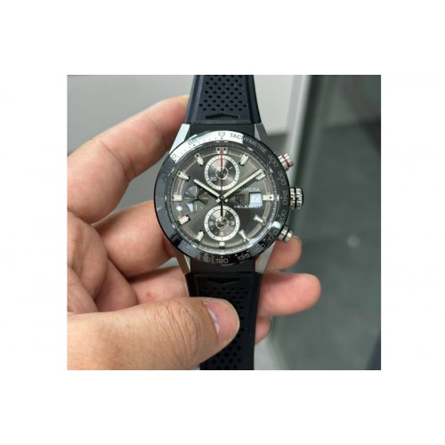 Tag Heuer Calibre Heuer 01 Chrono SS XF 1:1 Best Edition Gray Dial on Black Rubber Strap A1887
