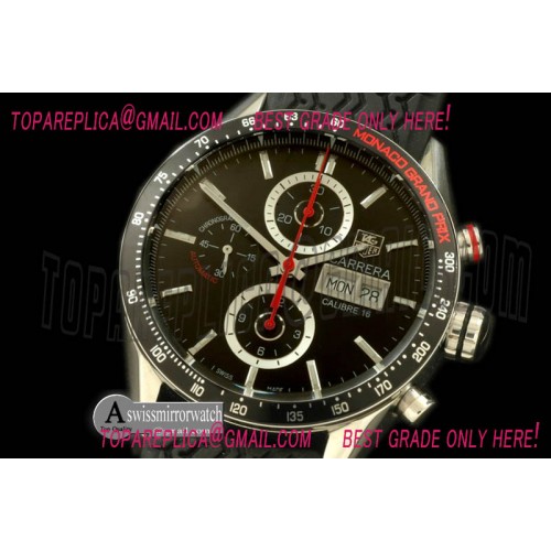 Tag Heuer Carrera Monaco GP Calibre 16 Day-Date 43mm Black Dial on Black Rubber Strap A7750