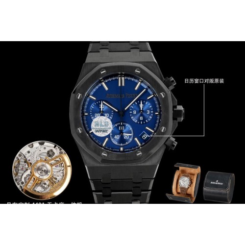 Audemars Piguet Royal Oak Chrono 26240 Black Ceramic BLS 1:1 Best Edition Blue Dial RG Bracelet Super Clone DD4401