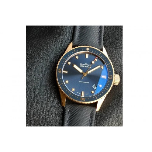 Blancpain Fifty Fathoms Bathyscape Blue Ceramic Bezel RG GF 1:1 Best Edition Blue Dial On Blue Nylon Strap A1315