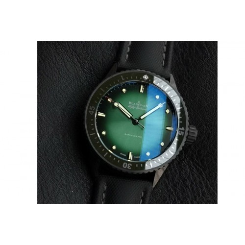 Blancpain Fifty Fathoms Bathyscaphe Green Ceramic GF 1:1 Best Edition Green Ombre Dial On Black Sail-Canvas Strap A1315