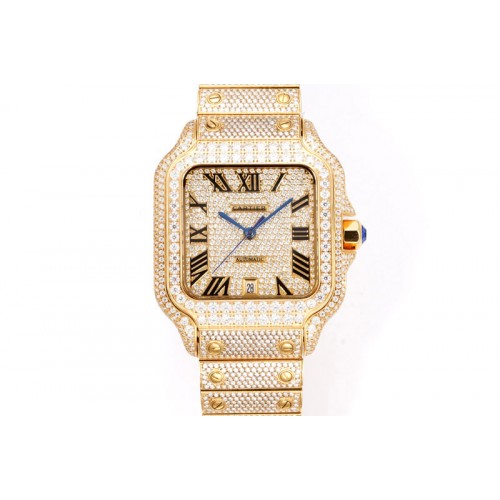 Santos de Cartier 40mm Best Edition YG Full Moissanite Diamond on MIYOTA 9015