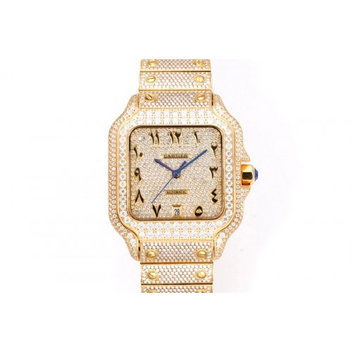 Santos de Cartier 40mm Best Edition YG Full Moissanite Diamond on MIYOTA 9015