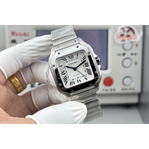 Santos de Cartier 35mm 2018 GF 1:1 Best Edition White Dial on SS SmartLinks Bracelet MIYOTA 9015