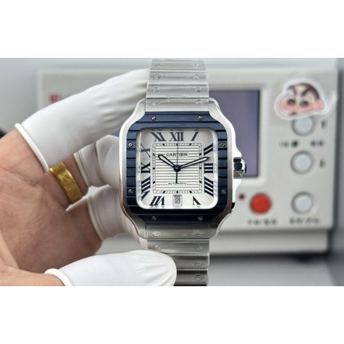 Santos de Cartier 40mm SS/Cer GF 1:1 Best Edition White Dial on SS Bracelet MIYOTA 9015
