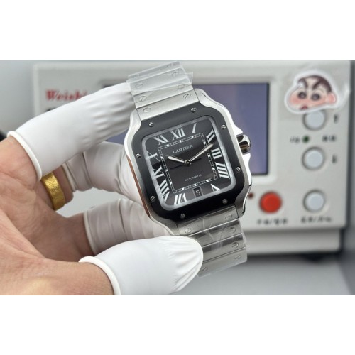 Santos de Cartier 40mm SS/DLC GF 1:1 Best Edition Gray Dial On SS Bracelet MIYOTA 9015