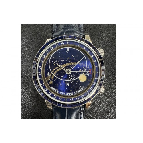 Patek Philippe Grand Complications 6102 SS 3KF Best Edition Blue Diamonds Bezel Blue Dial on Blue Leather Strap A240 Patek Philippe Grand Complications 6102 SS 3KF Best Edition Blue Diamonds Bezel Blue Dial on Blue Leather Strap A240