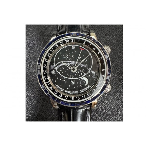 Patek Philippe Grand Complications 6102 SS 3KF Best Edition Black Diamonds Bezel Black Dial on Black Leather Strap A240 Patek Philippe Grand Complications 6102 SS 3KF Best Edition Black Diamonds Bezel Black Dial on Black Leather Strap A240