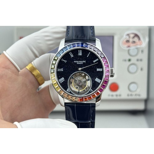 Patek Philippe Calatrava 42mm Tourbillion SS Dimaond Bezel Black Dial on Leather Strap Patek Philippe Calatrava 42mm Tourbillion SS Dimaond Bezel Black Dial on Leather Strap
