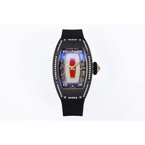 Richard Mille RM07 Ladies Black Ceramic Diamonds Bezel ZF 1:1 Best Edition Red Dial on Black Rubber Strap CRMA2 Clone Richard Mille RM07 Ladies Black Ceramic Diamonds Bezel ZF 1:1 Best Edition Red Dial on Black Rubber Strap CRMA2 Clone