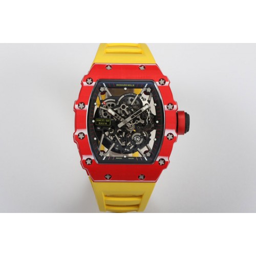 Richard Mille RM035-02 Real Red NTPT ZF 1:1 Best Edition Skeleton Dial On Yellow Rubber Strap Real Super Clone RMAL1 V7 Richard Mille RM035-02 Real Red NTPT ZF 1:1 Best Edition Skeleton Dial On Yellow Rubber Strap Real Super Clone RMAL1 V7