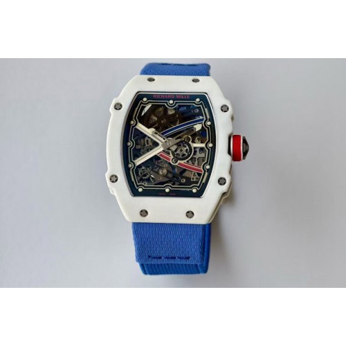 Richard Mille AVF RM67-02 France White NTPT Spain Skeleton Dial on Blue Elastic strap CRMA7 Clone Richard Mille AVF RM67-02 France White NTPT Spain Skeleton Dial on Blue Elastic strap CRMA7 Clone