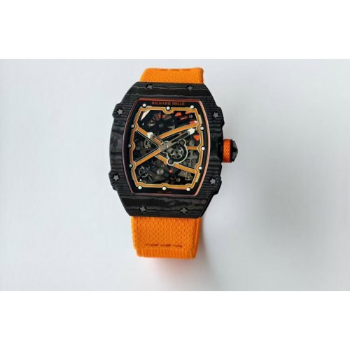 Richard Mille AVF RM67-02 McLaren Black NTPT Spain Skeleton Dial on Orange Elastic strap CRMA7 Clone Richard Mille AVF RM67-02 McLaren Black NTPT Spain Skeleton Dial on Orange Elastic strap CRMA7 Clone