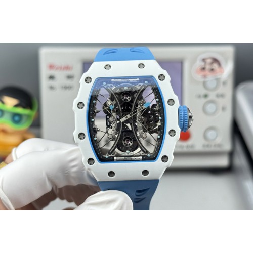 Richard Mille RM053-01 White Ceramic Best Edition Skeleton Dial on Blue Rubber Band Asian Tourbillon