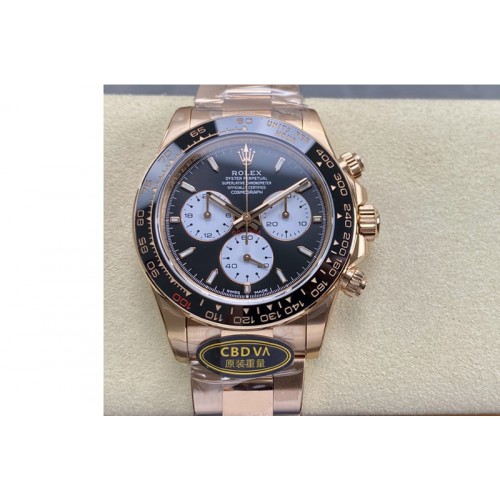 Rolex Daytona 126528 Le Mans RG Gain Weight CBDF 1:1 Best Edition Black Dial On RG Bracelet DD4132(210g Gain Weight)