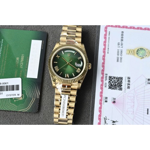 Rolex Day Date 18K Yellow Gold Wrapped(5um) 1:1 Best Edition Green Dial on Swiss ETA-2836(180g)
