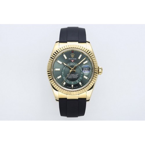 Rolex Sky-Dweller 336238 Gain Weight YG ZF 1:1 Best Edition Mint Green Dial on Oysterflex Rubber Strap Asian 2824(Weighted)