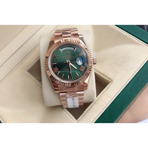 Rolex Day Date 18K Rose Gold Wrapped(5um) 1:1 Best Edition Green Dial on Swiss ETA-2836