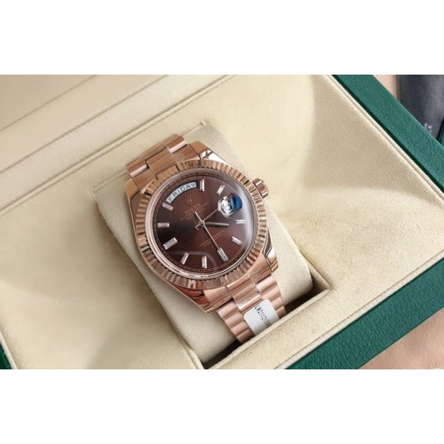 Rolex Day Date 18K Rose Gold Wrapped(5um) 1:1 Best Edition Brown Dial on Swiss ETA-2836
