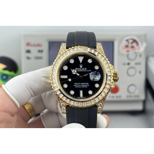 Rolex Yacht-Master 226679TBR Gain Weight FH 1:1 Best Edition YG Black Dial Diamond Bezel On Oysterflex Strap Cal.3235(158g)