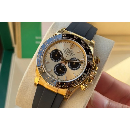Rolex Daytona 126518 C1 1:1 Best Edition Gold Dial Black Subdial Stick Marker On Oysterflex Strap DD4131