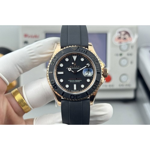 Rolex Yacht-Master 126655 Gain Weight FH 1:1 Best Edition RG Black Dial On Oysterflex Strap Cal.3235(153g)